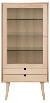 Product photograph of Clancy Oak 1 Door 2 Drawer Display Cabinet from Choice Furniture Superstore
