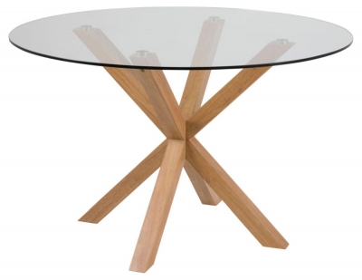 Product photograph of Horatio Glass And Oak 4 Seater Round Dining Table from Choice Furniture Superstore