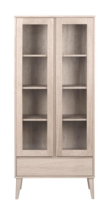 Product photograph of Nibley White Pigmented Oak Veneer 2 Door 1 Drawer Display Cabinet from Choice Furniture Superstore