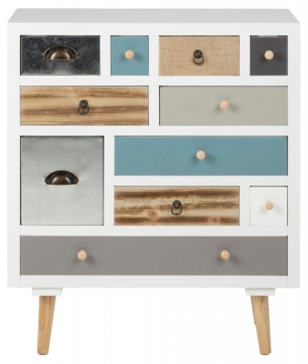 Product photograph of Tiro White With Multi Coloured 11 Drawer Chest from Choice Furniture Superstore