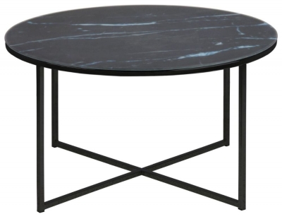 Product photograph of Apison Black Marquina Marble Effect Top Round Coffee Table from Choice Furniture Superstore