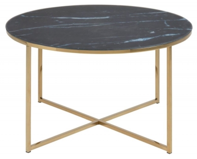 Product photograph of Apison Gold And Black Marble Effect 80cm Round Coffee Table from Choice Furniture Superstore