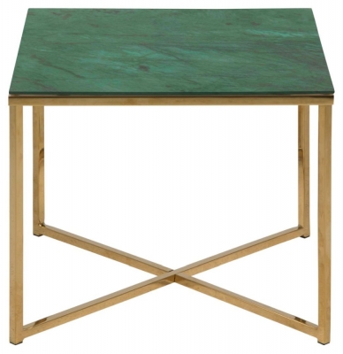 Product photograph of Apison Gold And Green Marble Effect Square Side Table from Choice Furniture Superstore