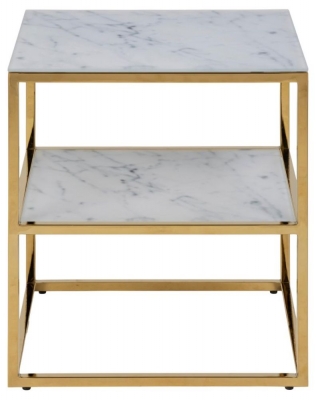 Product photograph of Apison Gold And White Marble Effect Bedside Table from Choice Furniture Superstore