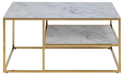 Product photograph of Apison White Marble Effect Top And Gold Coffee Table from Choice Furniture Superstore