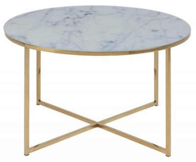 Product photograph of Apison Gold And White Marble Effect 80cm Round Coffee Table from Choice Furniture Superstore