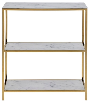 Product photograph of Apison White Marble Effect And Gold Small Bookcase from Choice Furniture Superstore