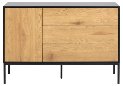 Product photograph of Salvo Oak And Black Metal 1 Door 3 Drawer Sideboard from Choice Furniture Superstore