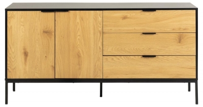 Product photograph of Salvo Oak And Black Metal 2 Door 3 Drawer Sideboard from Choice Furniture Superstore