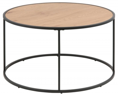 Product photograph of Salvo Oak And Black Metal Round Coffee Table from Choice Furniture Superstore