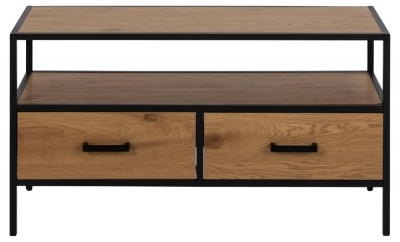 Product photograph of Salvo Oak And Black Metal 2 Drawer Tv Unit - Comes In Wild Oak And Black Options from Choice Furniture Superstore
