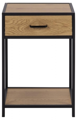 Product photograph of Salvo Oak And Black 1 Drawer Bedside Table from Choice Furniture Superstore