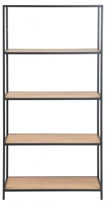 Product photograph of Salvo Oak And Black Metal Bookcase With 4 Shelves from Choice Furniture Superstore