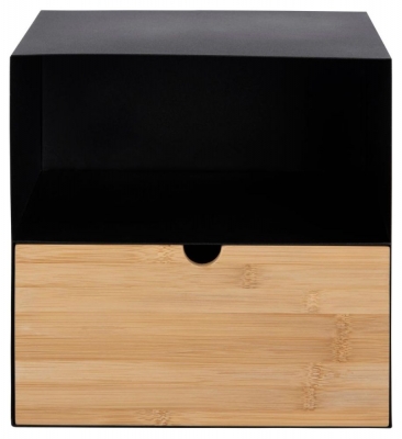 Jellico Matt Black and Bamboo Wood 1 Drawer Bedside Cabinet
