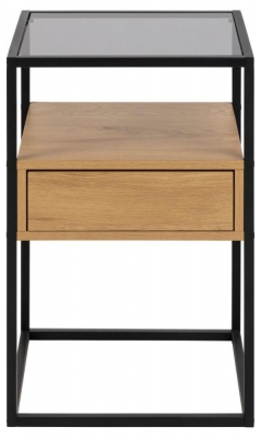 Product photograph of Raeville Oak And Black 1 Drawer Bedside Table from Choice Furniture Superstore