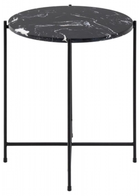 Product photograph of Anza Black Marble Effect Top Round Side Table from Choice Furniture Superstore