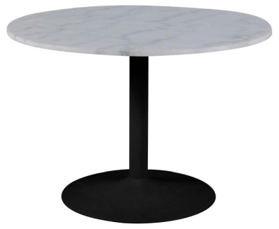 Image of Tiro White Marble Top and Black Base 2 Seater Round Dining Table - 110cm