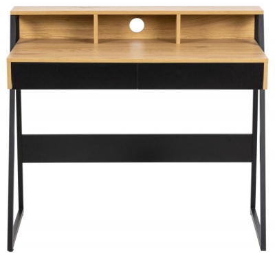 Product photograph of Roscoe Oak And Black 2 Drawer Desk from Choice Furniture Superstore