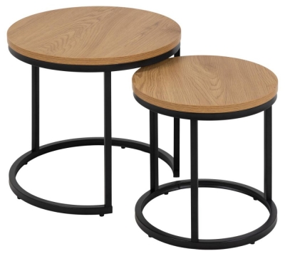Product photograph of Soham Oak Top Round Nest Of 2 Tables from Choice Furniture Superstore