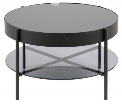 Product photograph of Tioga Glass Top Storage Round Coffee Table from Choice Furniture Superstore