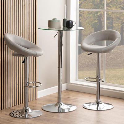 Plump Barstool - Set of 2 - Taupe Faux Leather - Chrome - Gas Lift