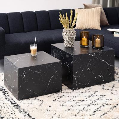 Dice Coffee Table - Round - Black Marble Effect - Set of 2