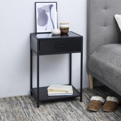 Seaford Black Melamine and Metal 1 Drawer Bedside Table