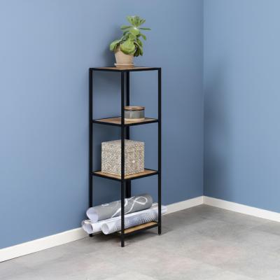 Seaford Oak and Black Metal Narrow Open Shelving Unit