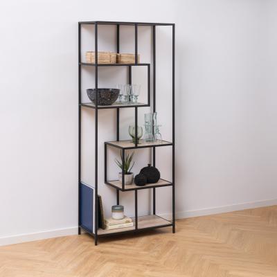 Seaford Bookshelf - Tall Open - Sonoma Oak and Black Metal