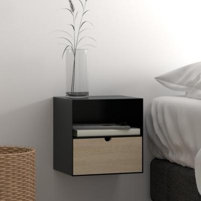 Joliet Black and Bamboo Wood 1 Drawer Bedside Cabinet
