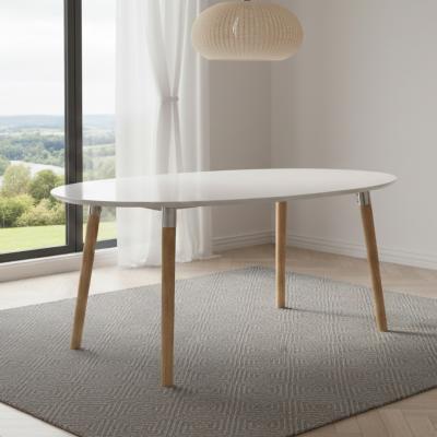 Belina White and Wood 6-10 Seater Extending Oval Dining Table - 170cm-270cm