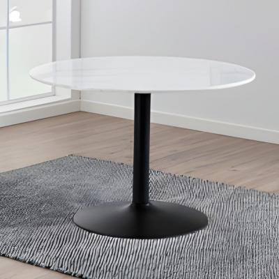 Tarifa White Marble and Black 4 Seater Round Dining Table - 110cm