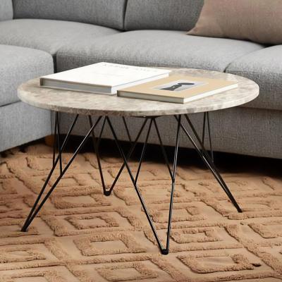 Prunus Coffee Table - Round - Brown Marble - with Black Hairpin Legs