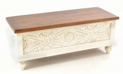 Product photograph of Ancient Mariner Carved Distressed Mango Wood Bedding Box from Choice Furniture Superstore