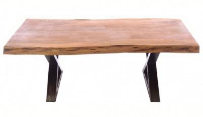 Old Empire Mango Wood Cross Legged 160cm Live Edge Dining Table 6 Seater