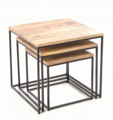 Old Empire Mango Wood Square Nest Of 3 Tables