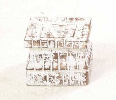 Product photograph of Square Carved White Distressed Candle Stand from Choice Furniture Superstore