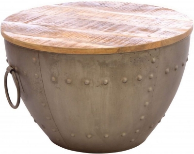 Product photograph of Old Empire Mango Wood Top Round Storage Coffee Table from Choice Furniture Superstore