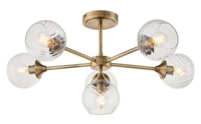 Product photograph of Allegra 6 Antique Brass Ceiling Light from Choice Furniture Superstore