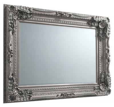 Product photograph of Carved Louis Silver Rectangular Mirror - 89 5cm X 120cm from Choice Furniture Superstore