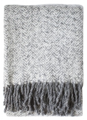 Product photograph of Herringbone Solid Fringing Grey Mohair Fabric Throw from Choice Furniture Superstore