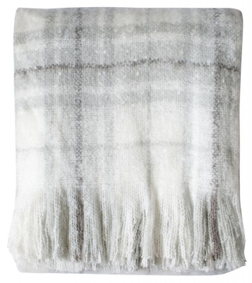 Product photograph of Check Frayed Fringing Grey Mohair Fabric Throw from Choice Furniture Superstore