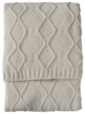 Product photograph of Chenille Chunky Cable Knit Diamond Cream Fabric Throw from Choice Furniture Superstore