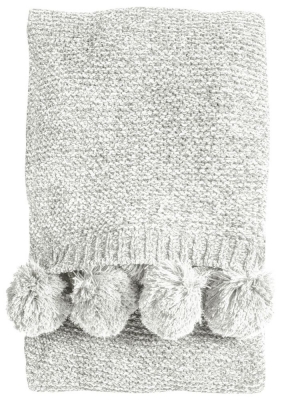 Product photograph of Knitted Pom Pom Chenille Cream Fabric Throw from Choice Furniture Superstore