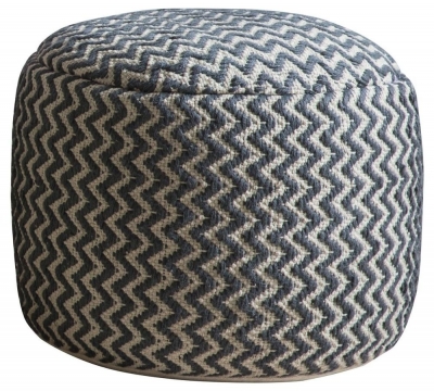 Product photograph of Kiana Grey Monochrome Bold Zig Zag Round Fabric Pouffe from Choice Furniture Superstore