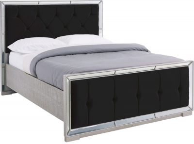 Sofia Mirrored and Black Fabric Bed