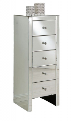 Product photograph of Hollywood Mirrored 5 Drawer Tallboy Chest from Choice Furniture Superstore