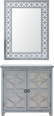 Product photograph of Russell Grey Mirrored 2 Door Small Sideboard With Mirror from Choice Furniture Superstore