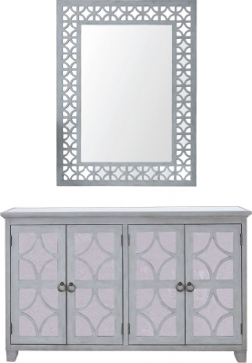 Product photograph of Russell Grey Mirrored 4 Door Sideboard With Mirror from Choice Furniture Superstore