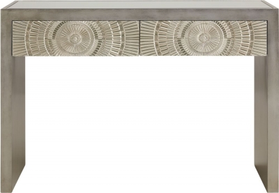 Product photograph of Frenso Silver Embossed Console Table With Mirrored Top from Choice Furniture Superstore